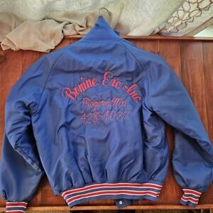 80s Grunge Hand Stitched Excavation MN Bomber Button Up Working Jacket Size M